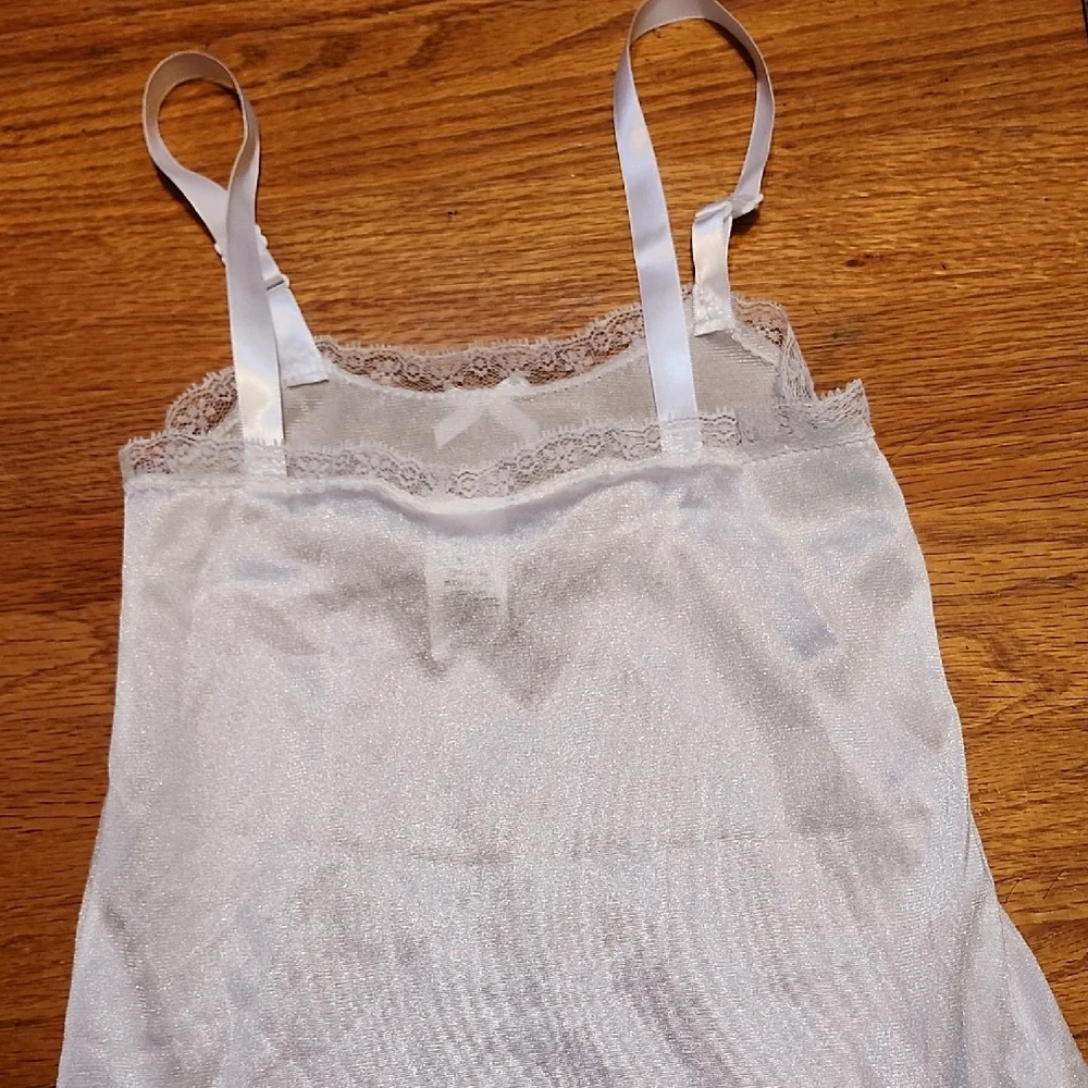Little Girls toddler baby, size 4 adjustable slip under garment nylon White bow